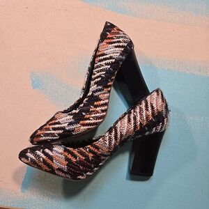 Antonio Melani Multicolor Woven Block Heel Pump Textile Pointed Toe 6 Dress Shoe